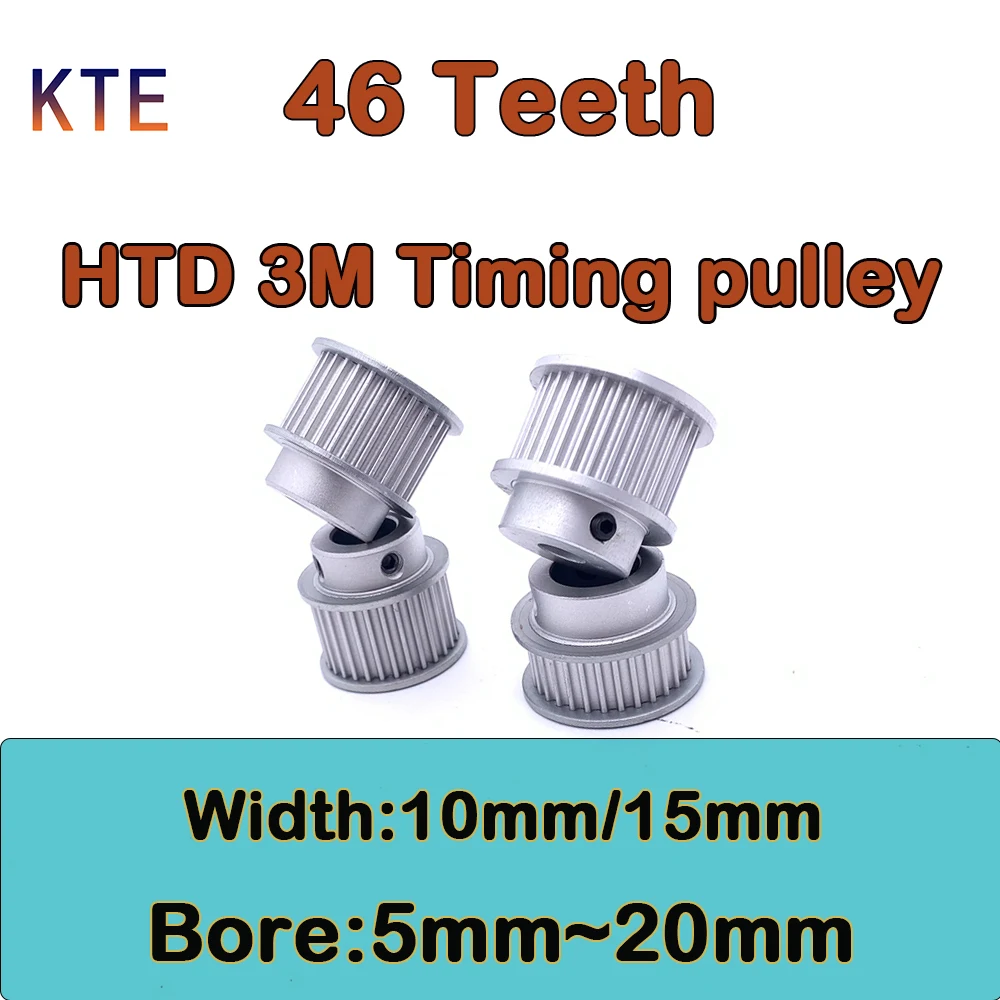 46 Teeth HTD 3M Timing Pulley Bore 5/6/6.35/8/10/12/14/15/16/17/18/19/20mm 46 Tooth HTD3M Synchronous Wheel Belt Width 10mm/15mm