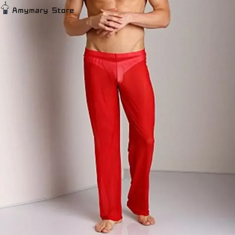 Sexy see through ultra-thin men's leggings long sleeping pants tight  underwears - AliExpress