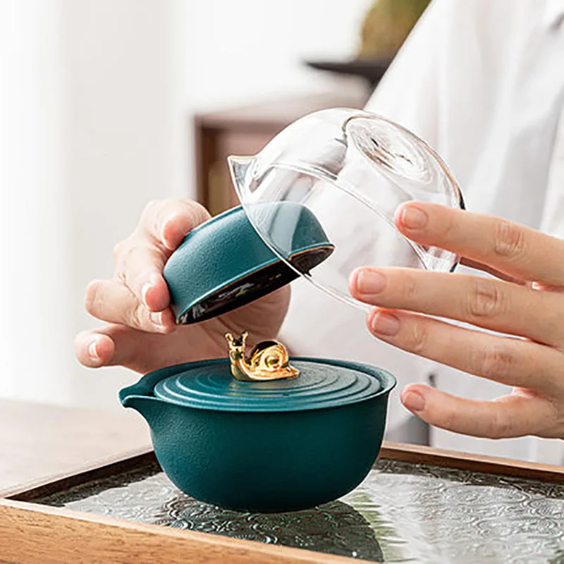 Porcelain Gaiwan Tea Set, Teapot Infuser, Kung Fu Travel, Office, Household Chinese Tea Ceremony Set, 1 Pot, 2 Cup