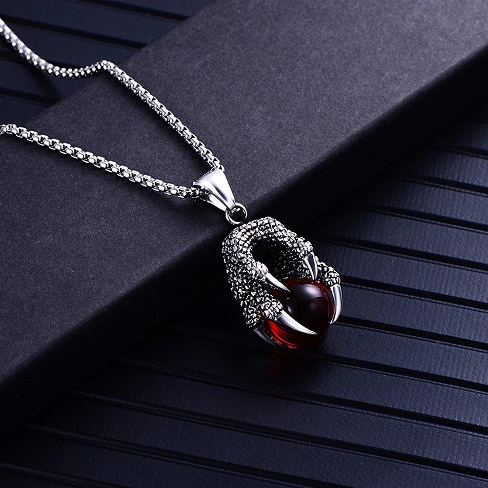 N/E Zhexundian Collana in Acciaio Inossidabile Uomo Pendente del Drago d'Acciaio di Titanio di Fiamma Drago Collana