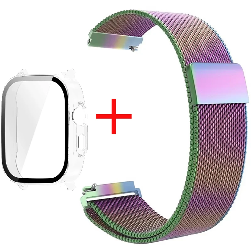 Premium PC Protector Case with Stainless Steel Milanese Loop Wristband and Screen Protect Cover