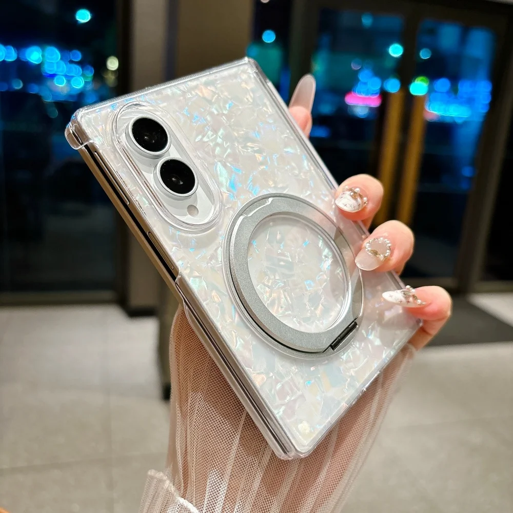 MagSafe 360° Rotating Bracket Case with Stylish Shell Pattern Cover