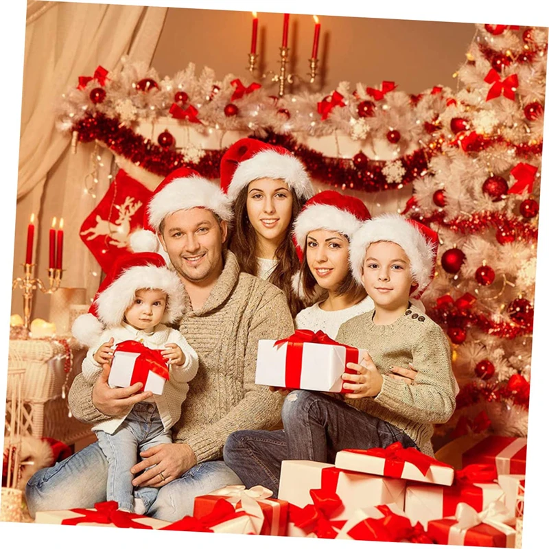 Plush Christmas Hat for Adult Kids Thickened Warm Santa Claus Red Xmas Hats Cap Merry Christmas New Year Party Decoration