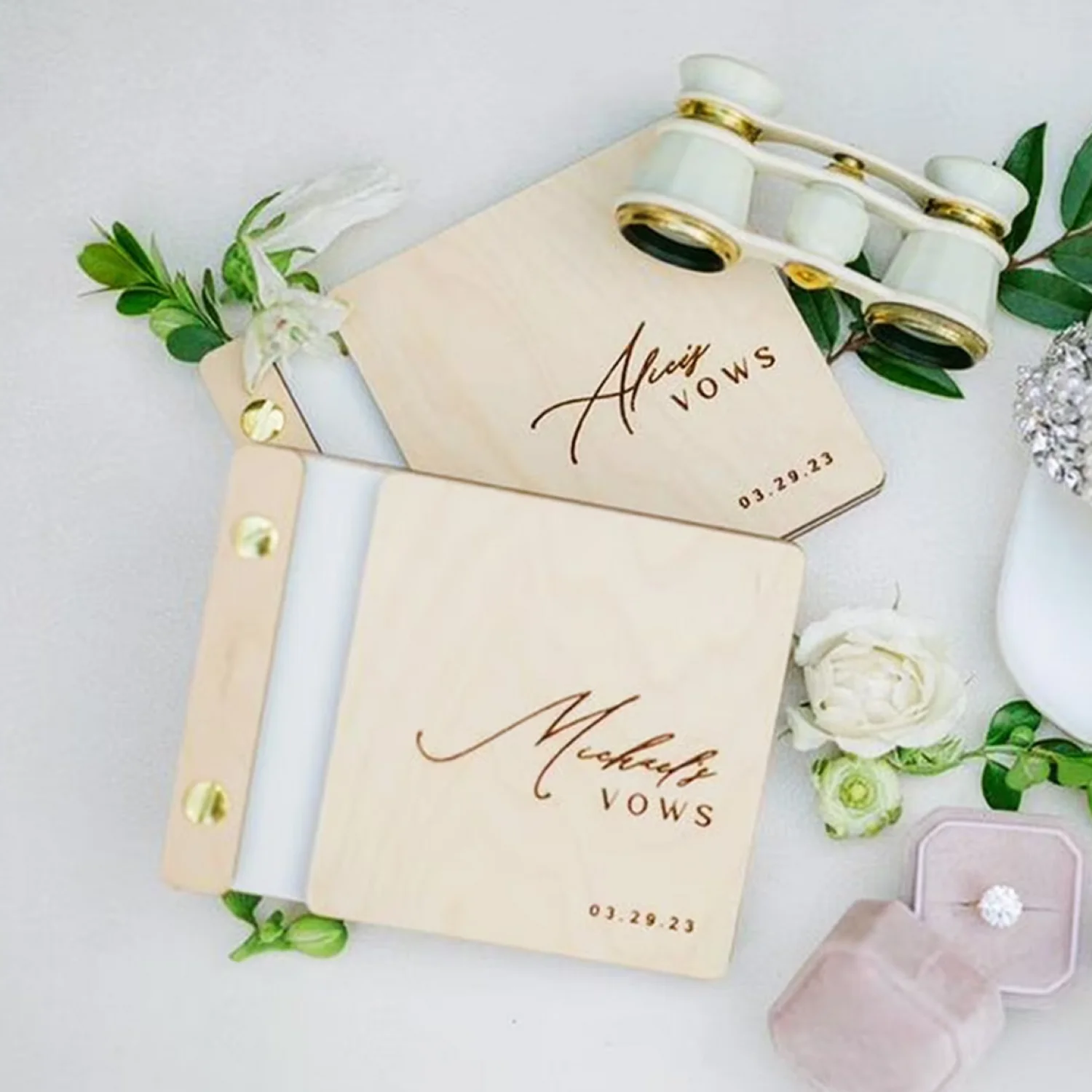 Set of 2 Personalized Wedding Vow Books His and Her Vow Books Wood Wedding Booklets Bride and Groom Gift