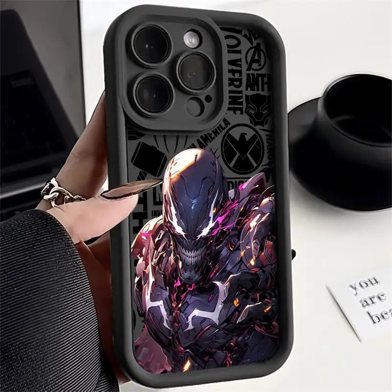 thumbnail image 1 of Marvel funda de teléfono de silicona líquida para Apple, carcasa trasera de parachoques, Iron Man, Spiderman Art, 11, 12, 13, 14, 15 Pro Max, 16 Plus, 1 of 5