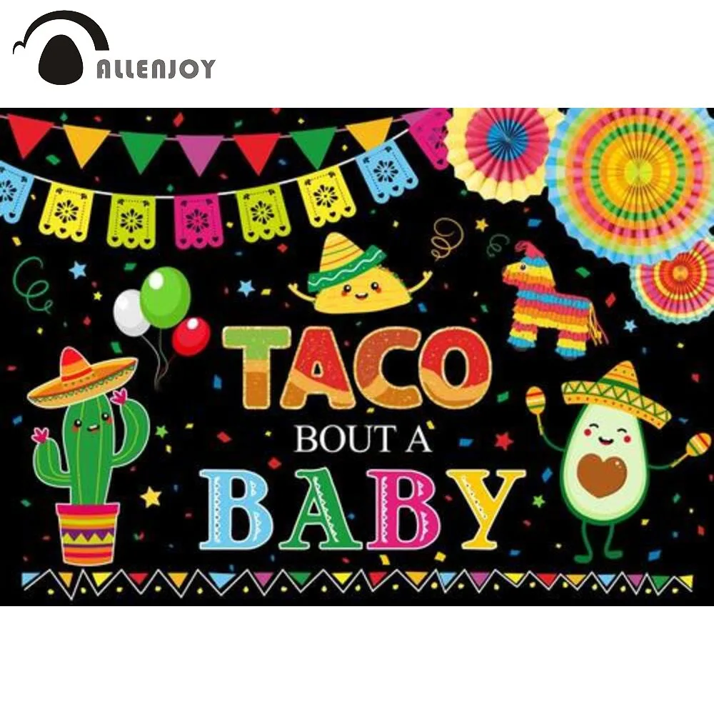 

Allenjoy Taco Bout a Baby Shower Background Mexican Fiesta Colourful Banner Flower Cactus Avocado Party Photophone Backdrop