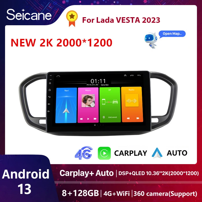 

Автомагнитола Seicane для Lada Vesta 2023 Carplay с GPS, DSP-навигацией, мультимедийным видеоплеером, 4G, Android, QLED, 2din, стерео, 8 ядер