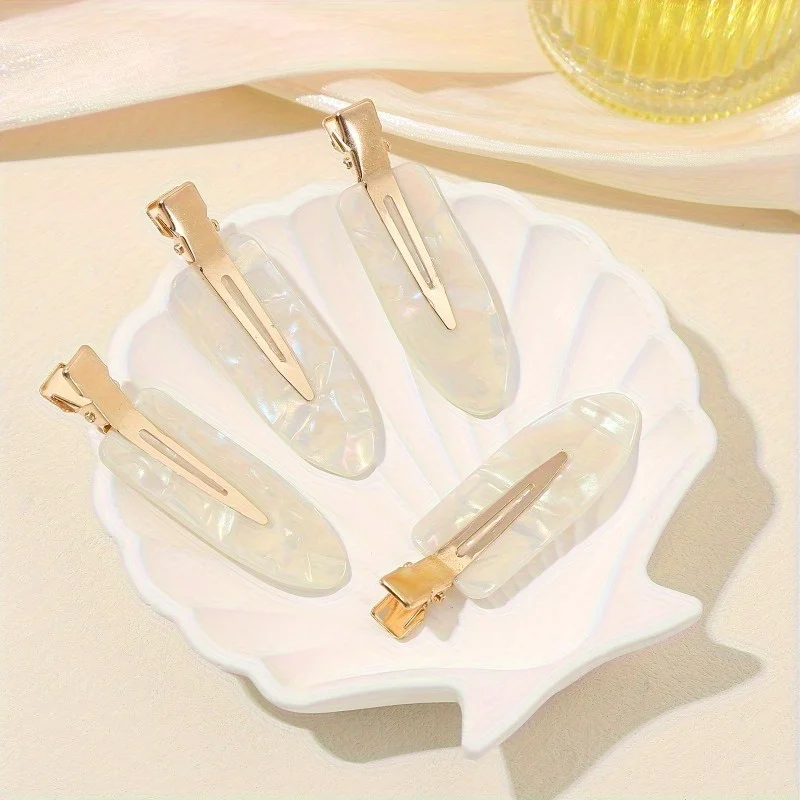 4pcs/set Non-slip Hair Barrettes for Women, Seamless Hairpins and Makeup Clips, Elegant Oval Acetic Acid Hair Clips Set