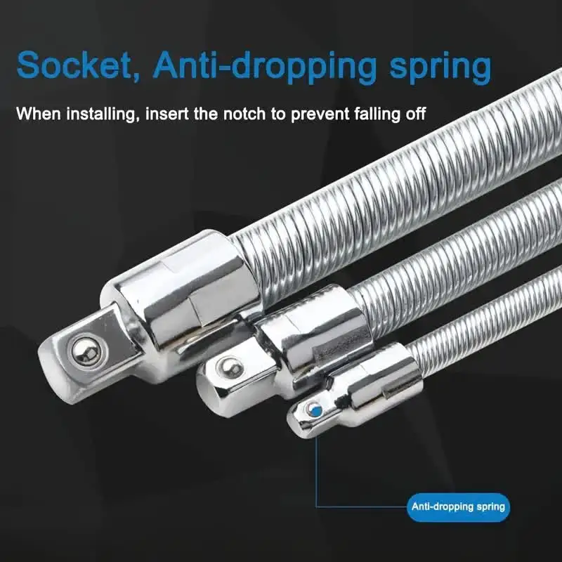 3pcs Wrench Sleeve Extension Rod Socket Wrenches, Drive Head Bendable 1/4 3/8 1/2 Drive Flexible Socket Extension Bar Ad