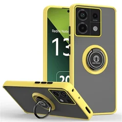 Shockproof Armor Phone Case with Magnetic 360° Rotating Holder Ring Cover for Redmi Note 13 Pro (Yellow)