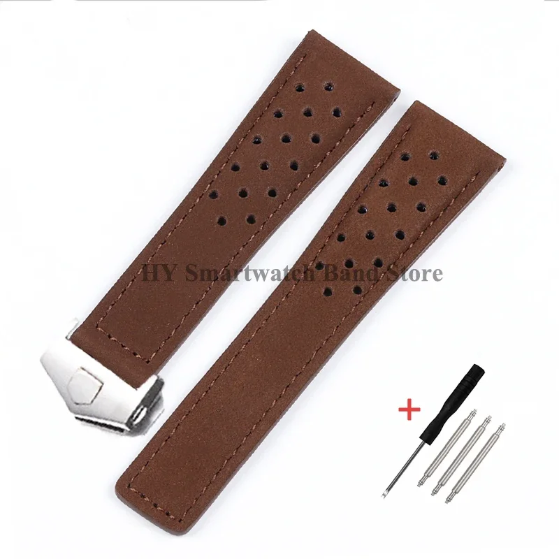Genuine Leather Watch Strap with Brushed Cowhide and Solid Folding Buckle