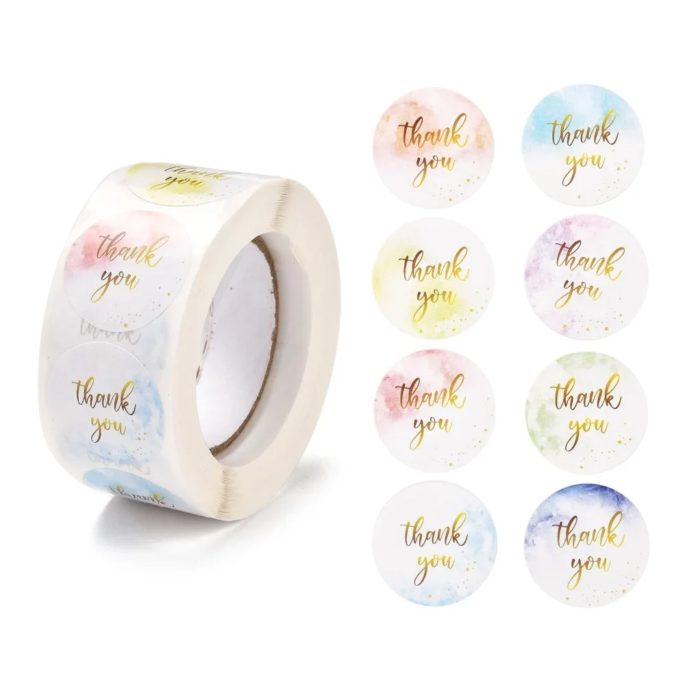 

1 Inch Thank You Stickers Self-Adhesive Stickers Roll Sticker Flat Round with Word Thank You for Party Decorative Presents 500pc