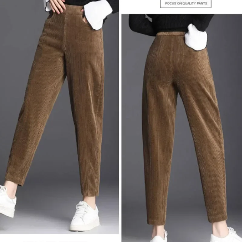Women Corduroy Warm Pants Thick Plush Casual Pants Autumn Winter Leggings High Waist Harem Pants Trousers 6