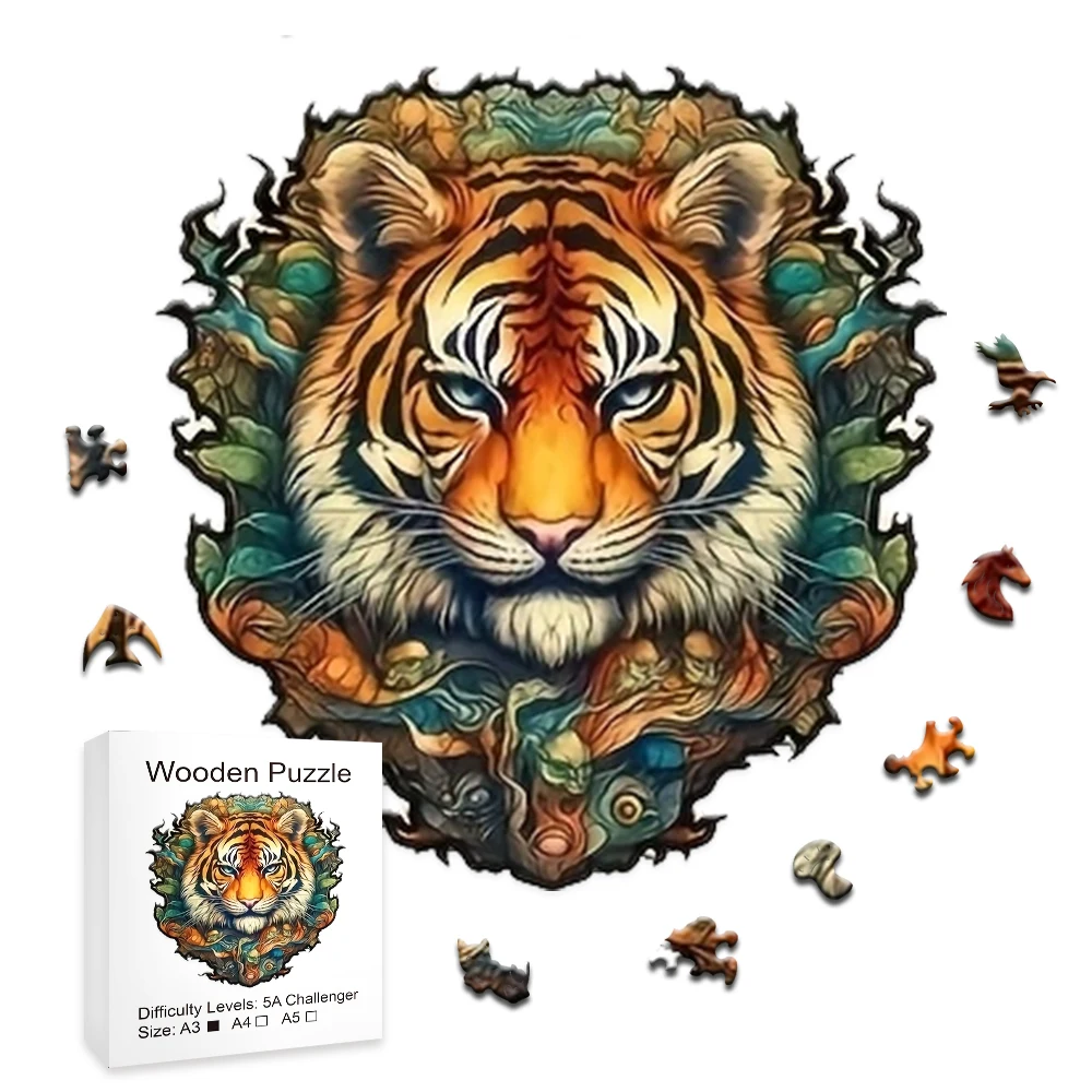 Tiger Wooden Puzzle Unique Crafts Interesting Adult and Children Animal Wooden Puzzle Gifts  3d metal puzzle  educational toys