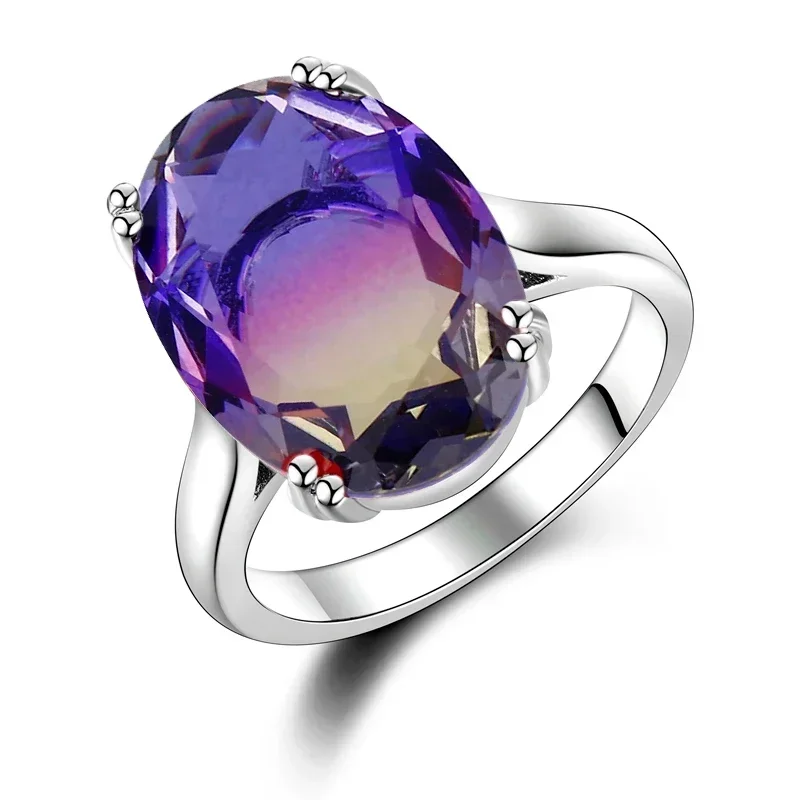 S925 Silver Ring Women Large Zircon 13*18mm Multicolor Tourmaline Wedding Certified