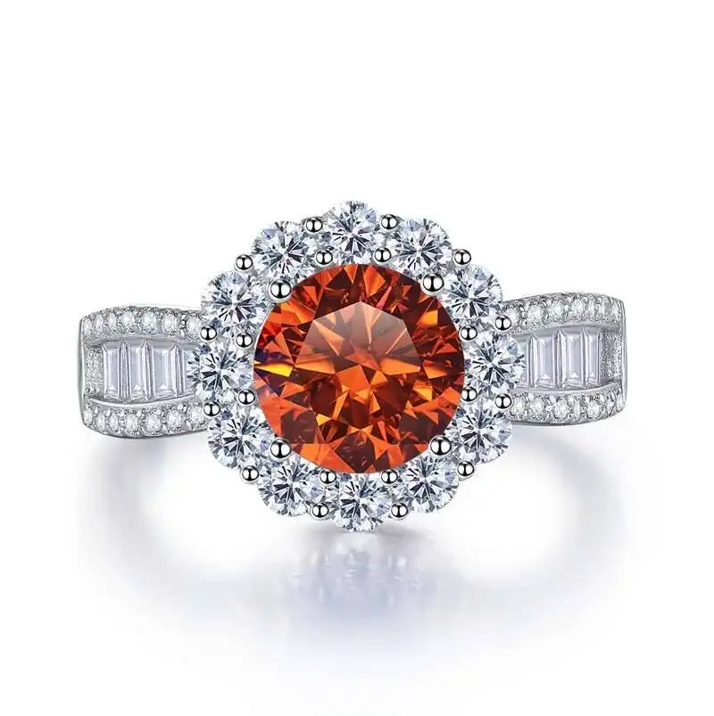 Elegant Round 2 Carat Pink Royal Blue Moissanite Sterling Silver Engagement Ring