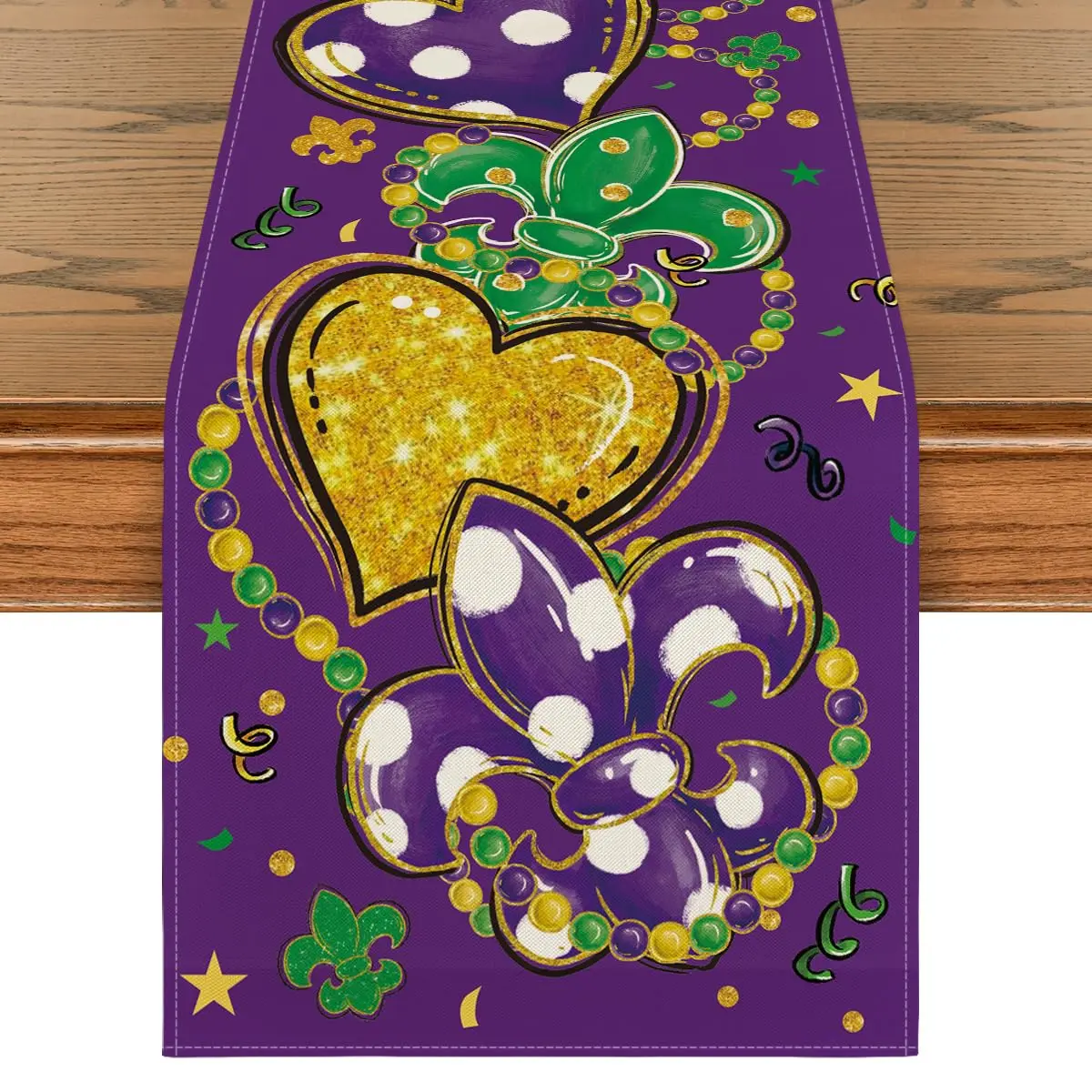 

Purple Heart Beads Love Table Runner, Carnival Seasonal Kitchen Dining Table Decoration, Home Party Decor, Mardi Gras