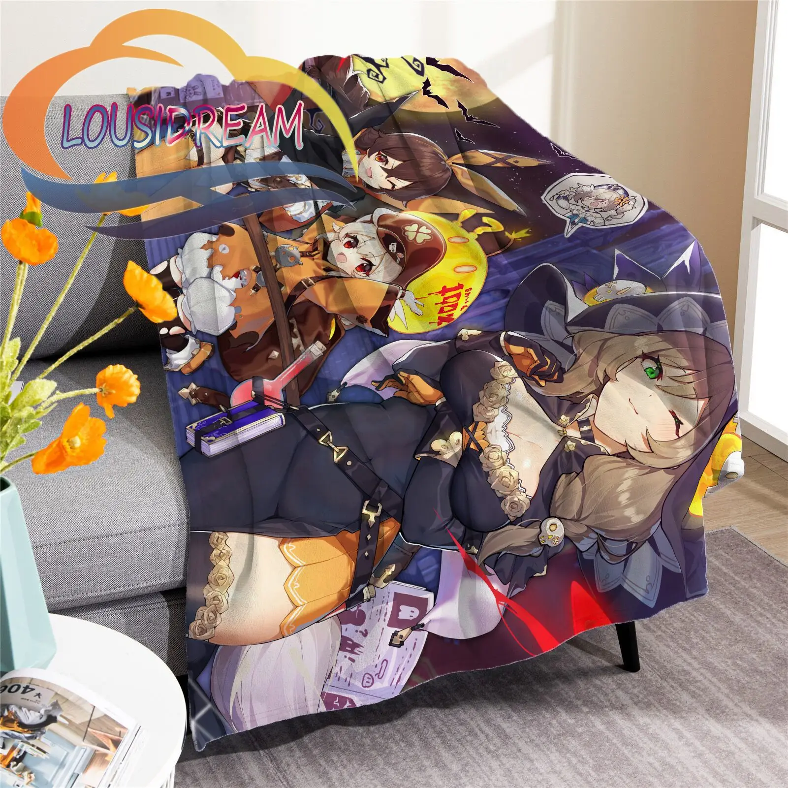 

Adventure game Genshin Impact Cartoon Flannel Blanket Cozy Bed Lightweight Soft Throw Sofa Quilt for All Seasons
