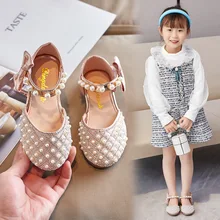 

2022 Spring and Summer Girls PU Shoe Covered Toes Sandals Korean Pearl Rhinestone Silver Princess Performance Mary Janes Fashion