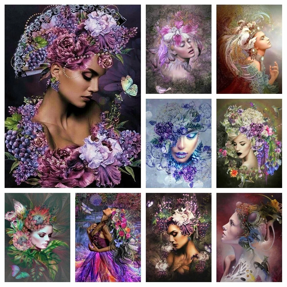 Diamond Painting Momoart 5D Diamond Painting Woman Portrait Full Square Diamond Mosaic Embroidery Flower Picture Rhinestone Art Wall Decor