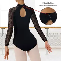 Women Turtleneck Long Sleeves Ballet Dance Leotards for Adult Gymnastics Dance Tops with Water-drop Hollow Back and Soft Lining - Image 2