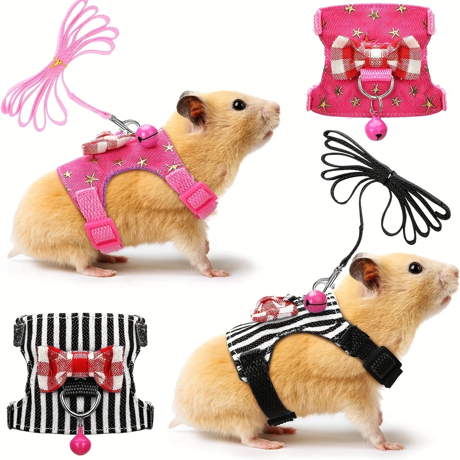 Hamster Harness and Leash Set - Comfortable Padded Vest for Small Pets with Bow Bells