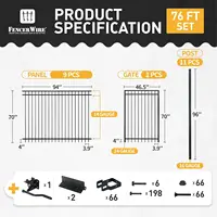 Fencer Wire 76Ft Heavy Duty Flat Top Fence Barrier Kit, Anti-Rust Metal Steel Fence With 6Ft Height X 8Ft Width Panels, Gate, 2