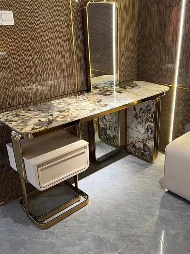 

Italian-Style Light Luxury Pandora Natural Marble Dressing Table Villa Luxury Stone Dressing Table