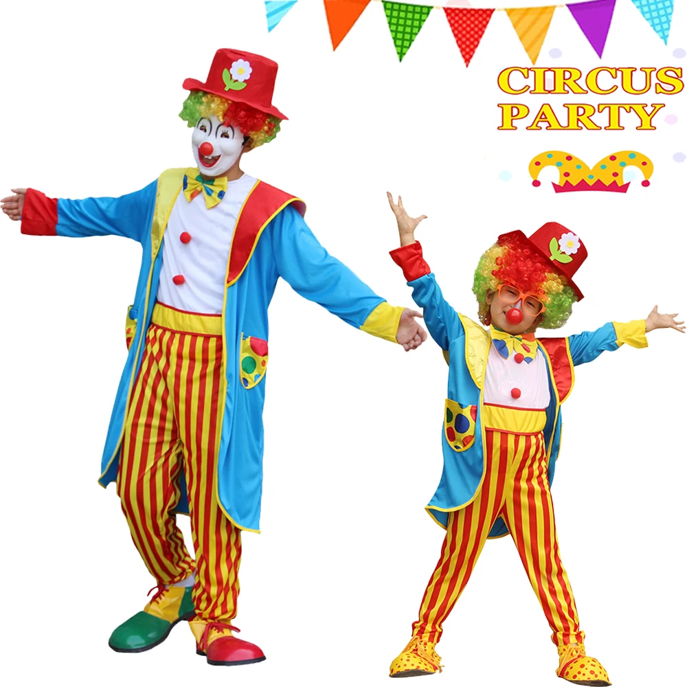 Parent-Child Clown Cosplay Jumpsuits Costume Adults Kids Colorful Circus Clown Tuxedo Costumes Circus Theme Party Birthday cosplay jumpsuit