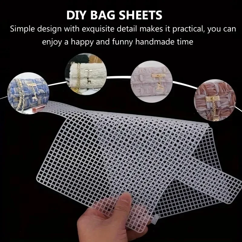 3pcs, White Mesh Plastic DIY Craft Material, Hollow Woven Sheet, Solid Color Bag Fabric for For DIY Craft