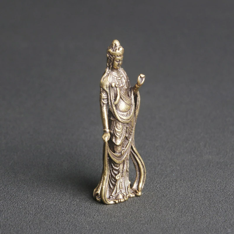 

New Collectable Chinese Brass Carved Kwan-yin Guan Yin Buddha Exquisite Small Statues Home Decoration Knickknacks
