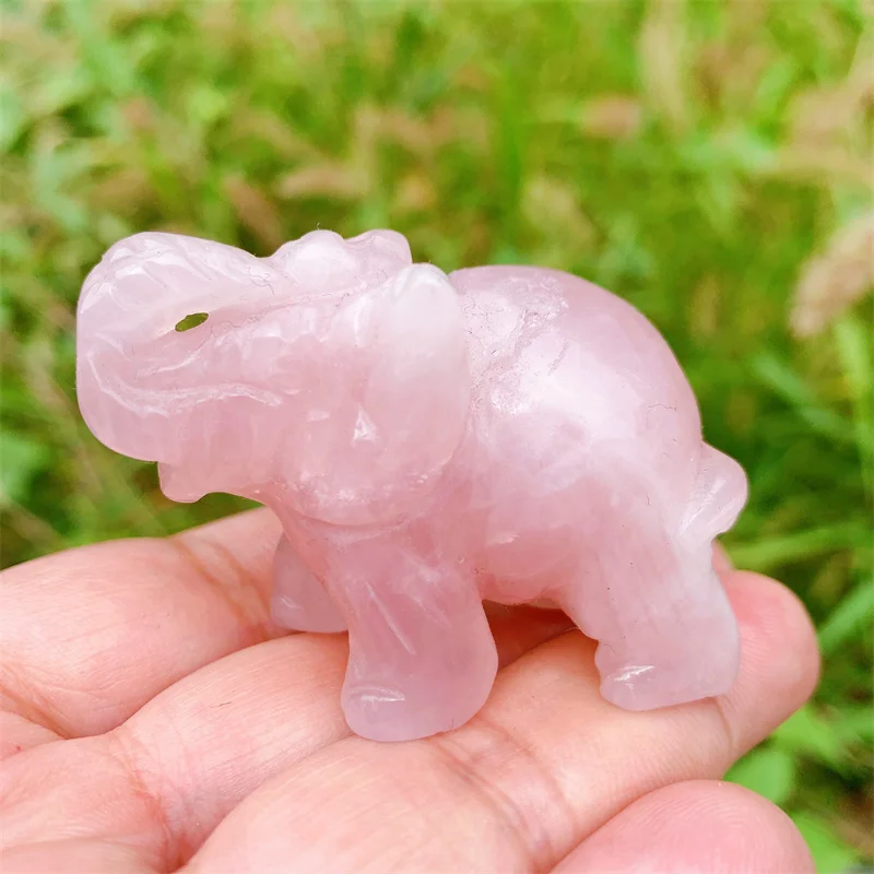 

Natural Rose Quartz Elephant Carving Sculpture Healing Gemstone Crystal Crafts For Home Decoration Ornament 1PCS