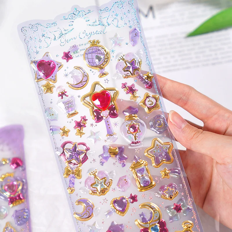 1pc/4pcs 무작위 카와이 섬세한 3D 소녀풍 보석 금박 스티커 스크랩북 Diy 저널 문구 스티커 데코 아트 용품