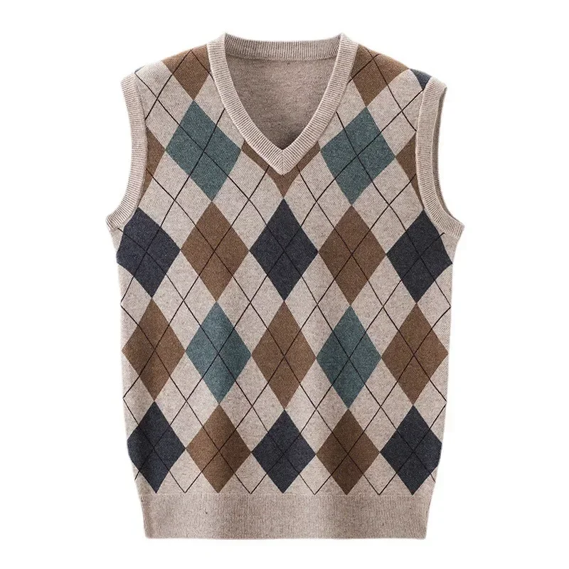 Men Sweater Vests Mens Knitted Vest 5 Colors! Men's Autumn and Winter V-neck with Wool Vest Sleeveless Knit Sweater Checker Printing Vest Sweaters