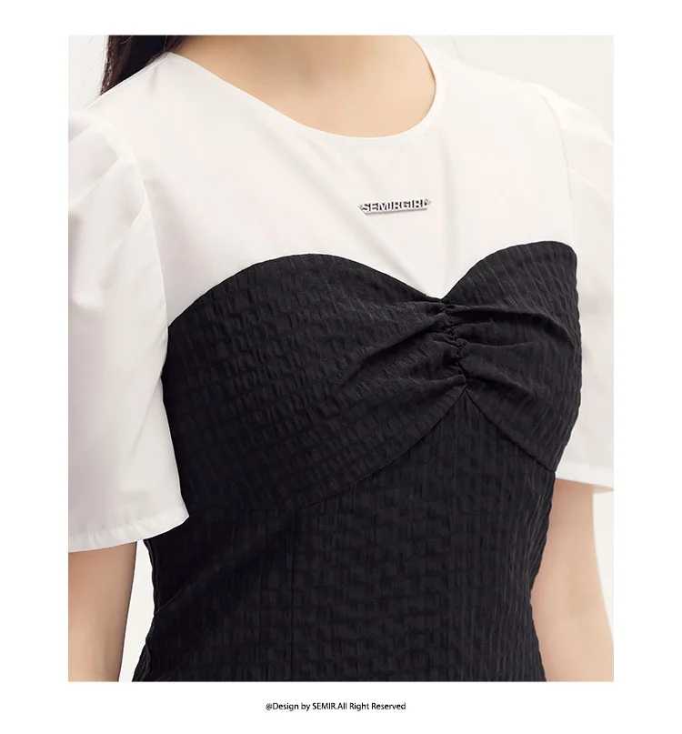 Vestido negro corto con bloques de color para mujer, elegante y de verano, con textura suave y dobladillo de sirena divertido, falda corta.