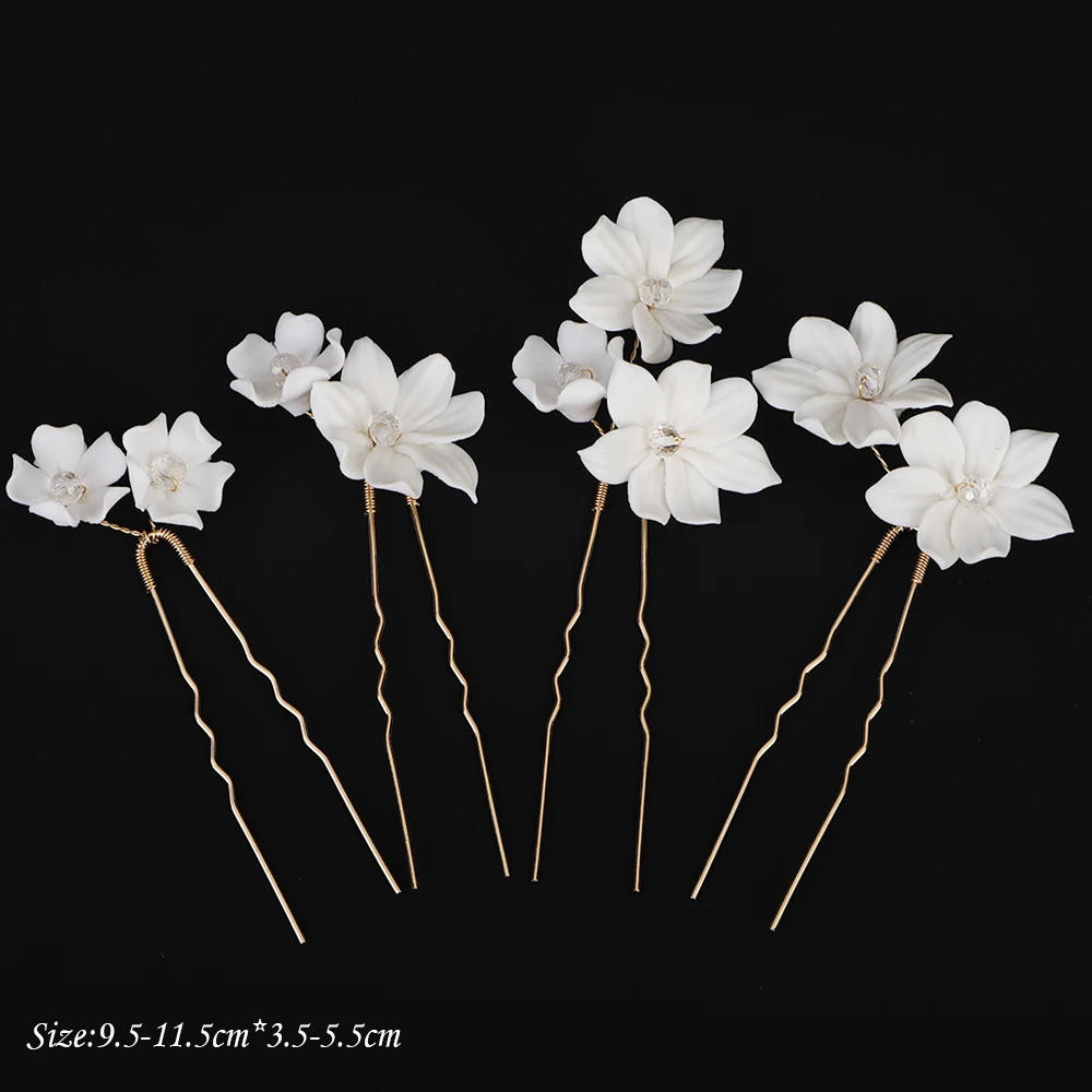 4PCS Flower Wedding Hair Pins for Women Vintage Bridal Hair Accessories Crystal Brides Piece Jewelry Gold Party Hairpins