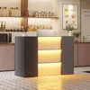 Modern Reception Desk with LED Lights, 63 Inches Front Counter Table with Lockable Drawer & Shelves, Checkout Counter 1