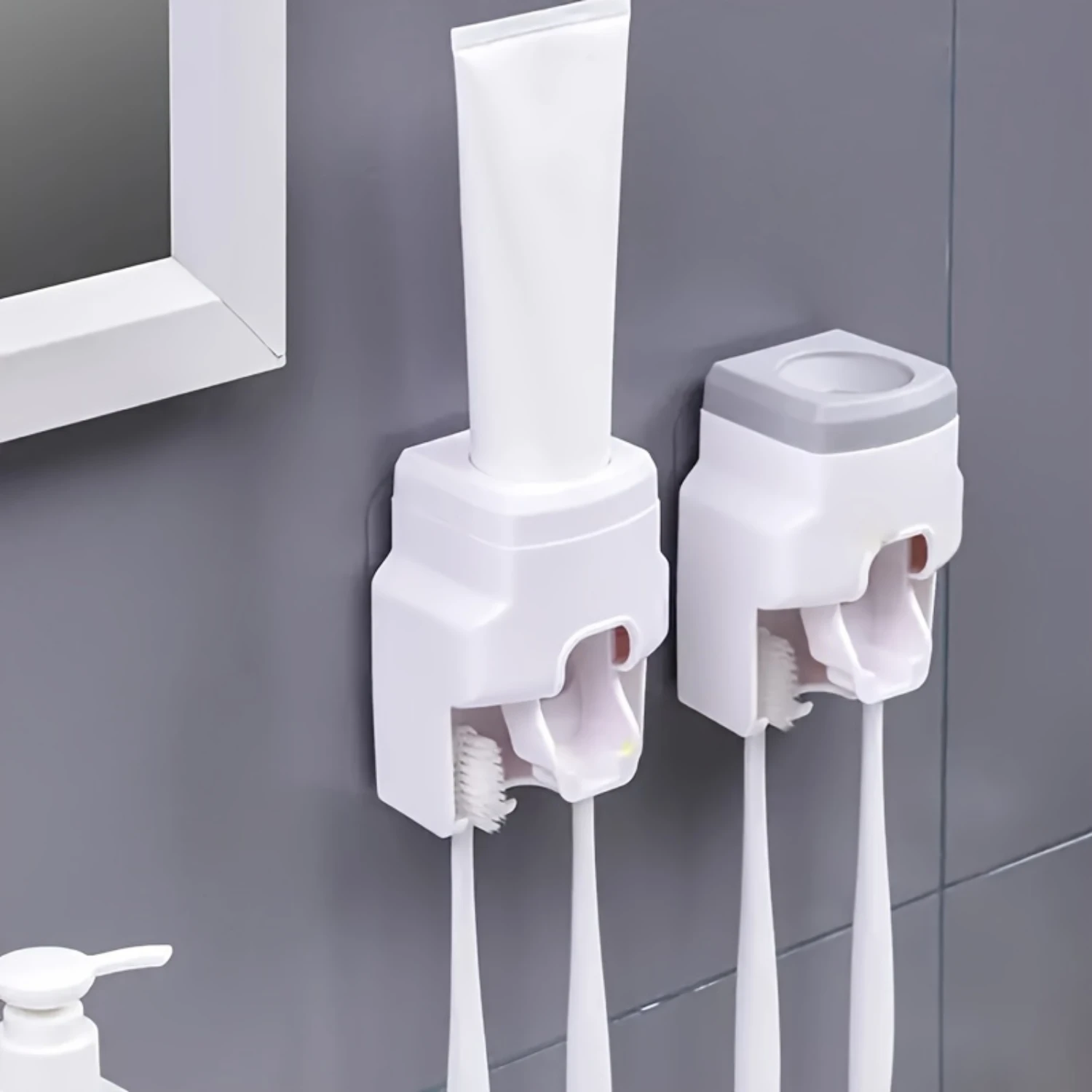 1pc Wall-mounted Automatic Toothpaste Dispenser-Convenient Squeezer, Spacious Toothbrush Holder, Compact Bathroom Organizer &