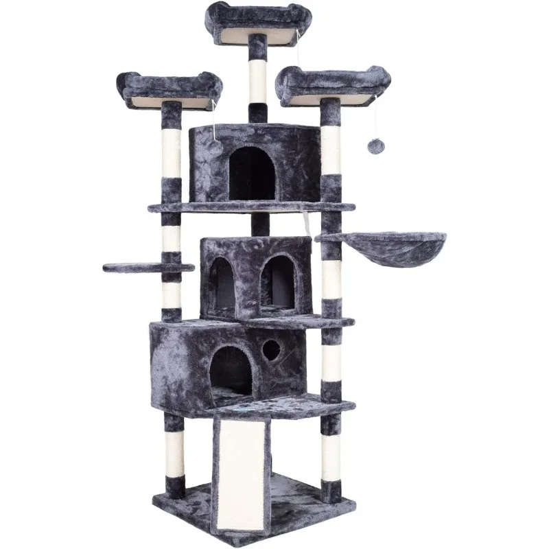 

XL Size Cat Tree, 73.4 inch Cat Tower with 3 Caves, 3 Cozy Perches, Scratching Posts, Activity Center Stable for Kitten/Big Cat