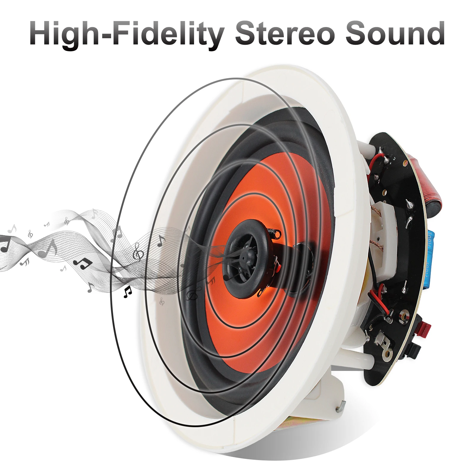 Herdio 6.5 Inch 300W Ceiling Wall Speaker Two-Way Home Speaker System For Wet Indoor Outdoor Kitchen Bathroom Covered Porch