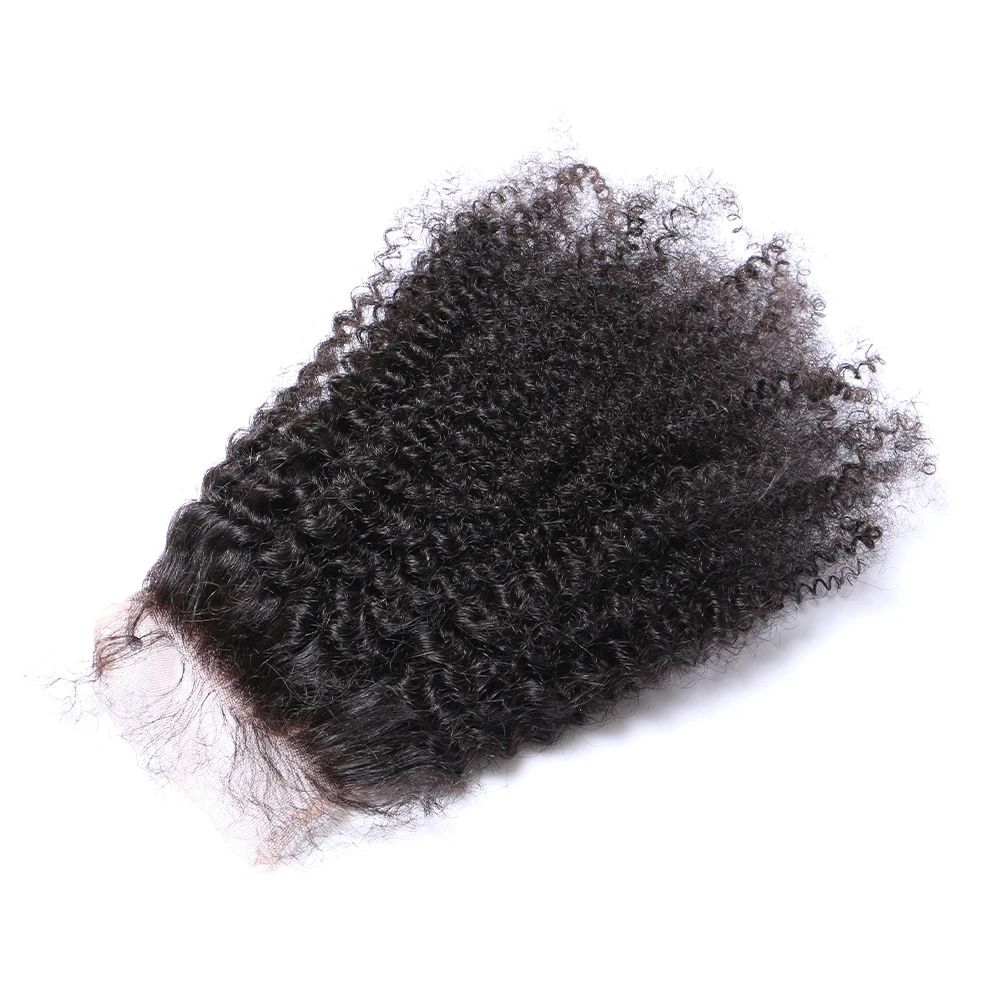 22'' 4x4 Silk Base Closure Afro Kinky Curly Human Hair Lace Frontal Free Part Bleached Knots Transparent Lace Top Human Hair