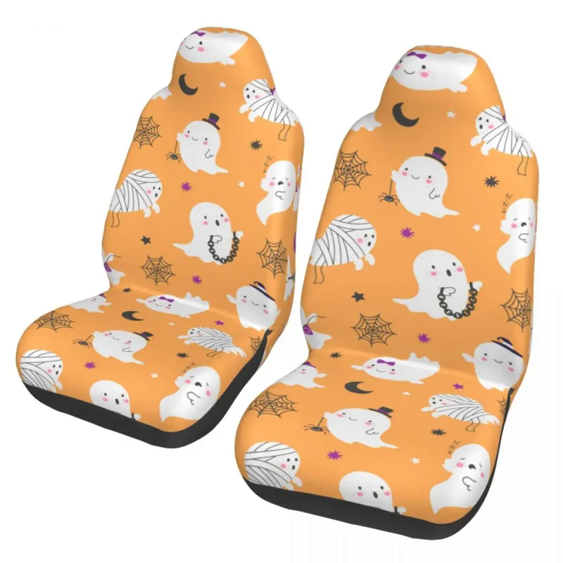 

Goth Ghost Spider Web Universal Cover Women Cartoon Halloween Front Rear Flocking Cloth Cushion Fabric Car Accessories