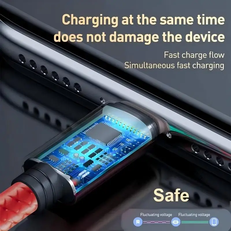 3 in 1 USB 고속 충전 케이블 1.2M 타입 C 마이크로 IOS 멀티 충전 케이블 (아이폰, 화웨이, 삼성용) 나일론 편조 케이블