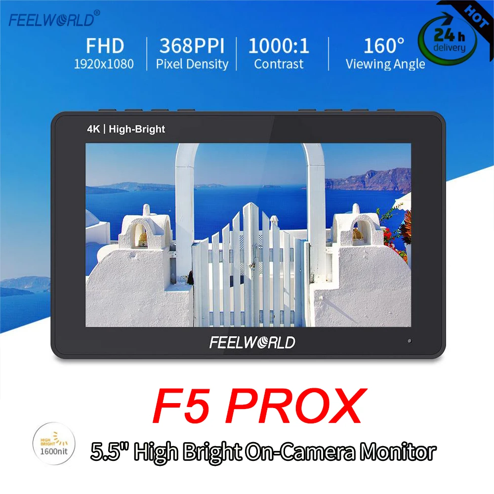 

FEELWORLD F5 PROX 5.5 Inch 1600nit High Bright Touch Screen DSLR Camera Field Monitor 4K HDMI-compatible F970 Install Power Kit