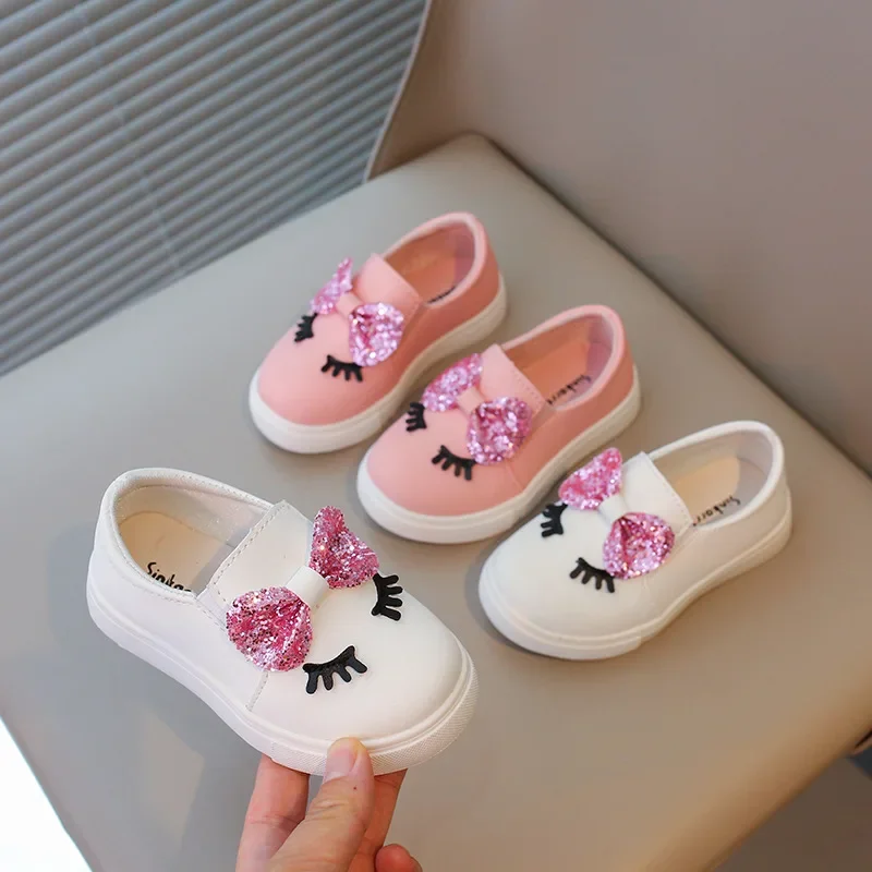 Funny Cartoon Eyelash Pattern Fashion Girls Baby Flat Shoes Student New Non-Slip Soft Sole Children's Shoes Girl Sneakers H09132