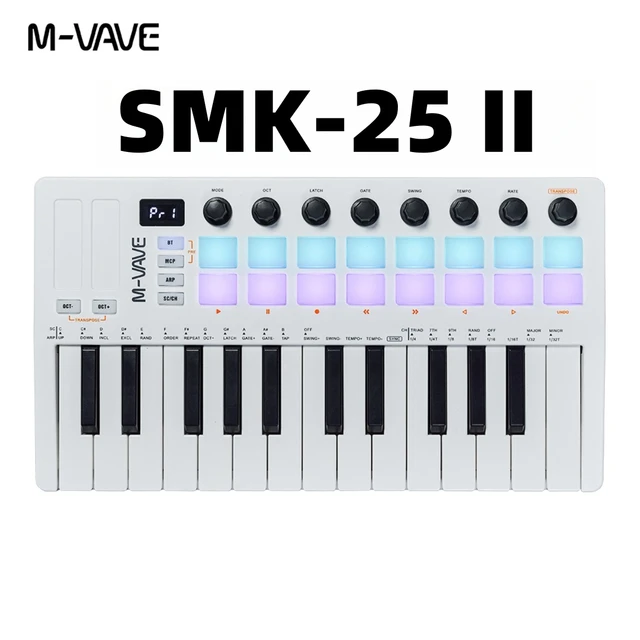 M-VAVE SMK-25 II MIDI Pad Controller Keyboard USB Mini 25 Key,16
