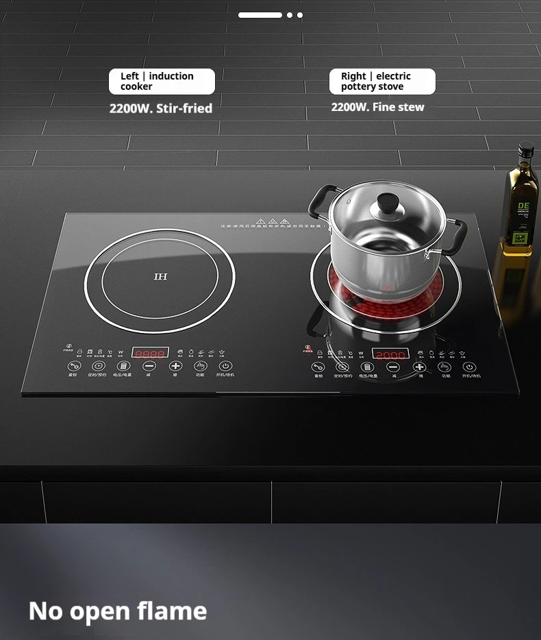 20V/110V Dual-Head Commercial Desktop Ceramic Stove Embedded Electric Induction Cooker Hot Pot Magnetic Stove Household Use CB