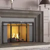 3-Panel Folding Fireplace Screen with Magnetic Hinged Doors, Solid Wrought Iron Panels Fire Spark Guard 3