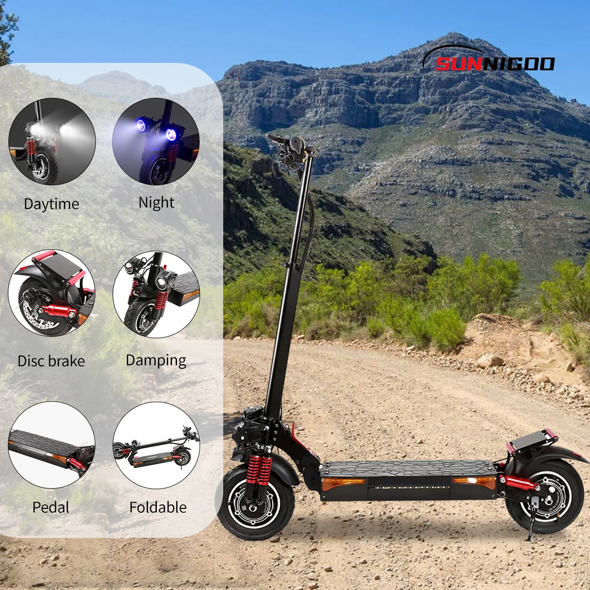 SUNNIGOO Electric Scooter Dual Motor Powerful Electric Kick Scooter Anti-skid Off Road Tire 45KM/H 60-70km Long Range electric scooter