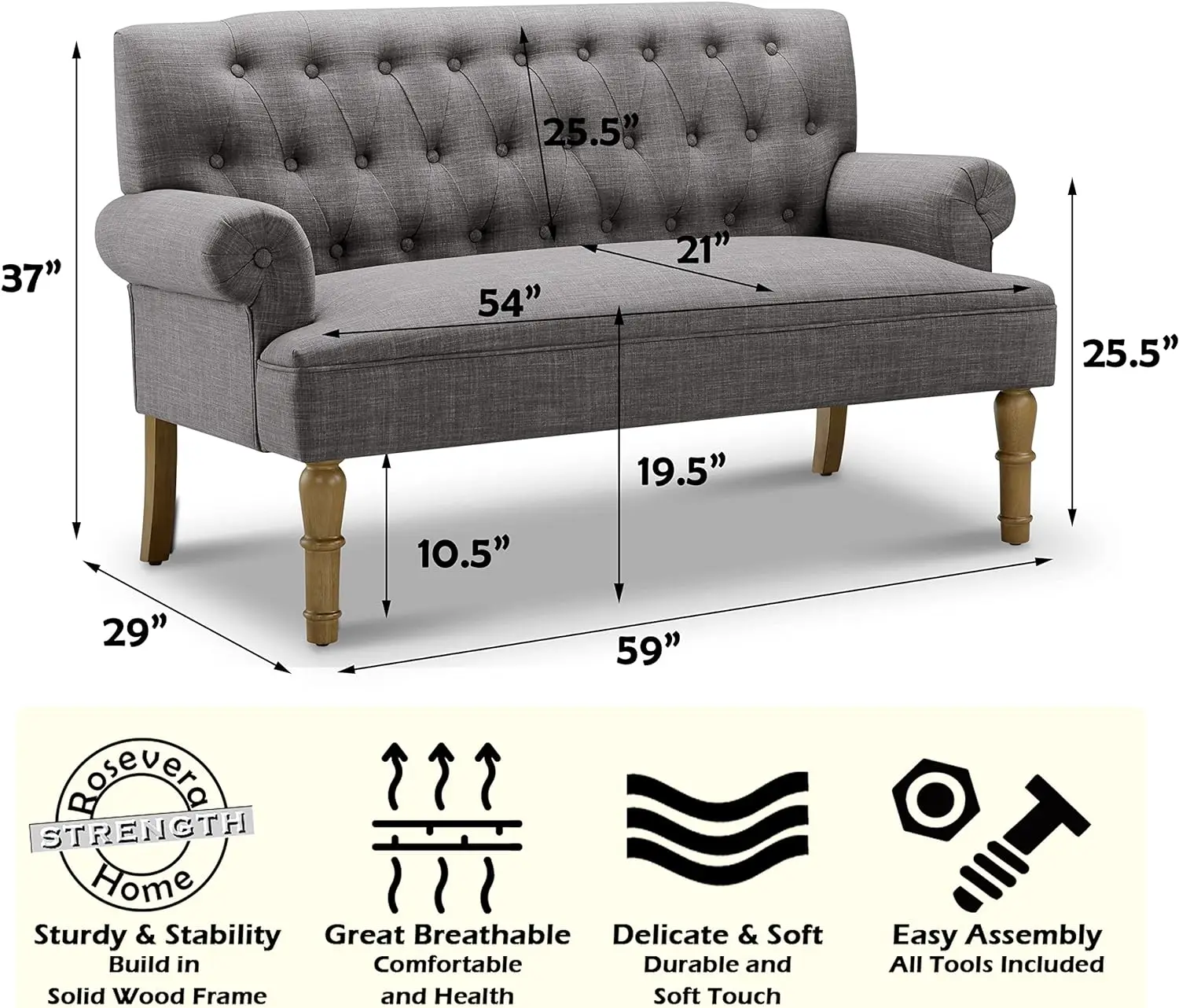 

Roсеверa Drennan Loveseat para Sala Love сиденья мебель диван в коробке, кушетки для гостиной, Стандартный, пепельный